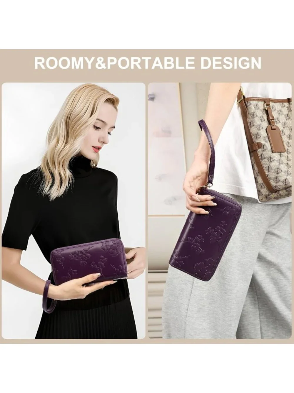 Vegan Leather RFID Blocking Large Capacity Wristlet Wallet & Card Holder for